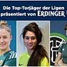 Beim Turnerbund München gibt es gleich drei Spielerinnen, die bei den Top-Torschützinnen dabei sind: Sheeva Seyfi (mi.), Franziska Kriegel (l.) und Toni Tewes (r.).