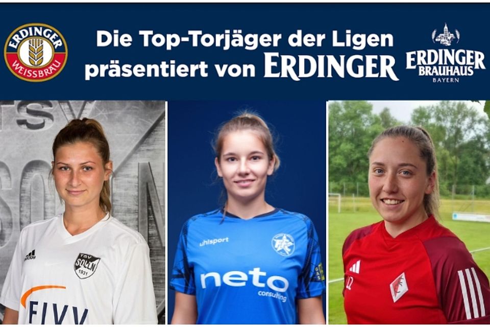 Lorena Cipolla (l.) knipste nur einmal seltener als Kira Winter (M.) vom TSV 1860 München. Im Kreis Donau/Isar traf keiner häufiger als Lena Zaindl (r.).