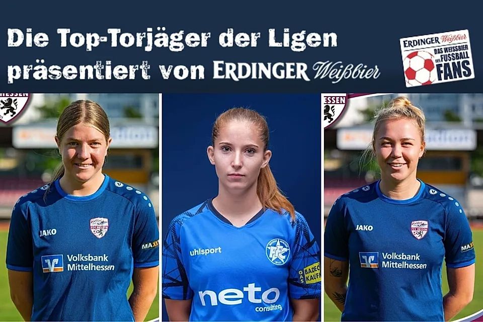 Lisa Flötzner (mi.) ist Torschützenkönigin der Frauen-Regionalliga. Sie setzt sich damit unter anderem vor Freya Sophie Burk (l.) und Anna Efimenko (r.) durch. 