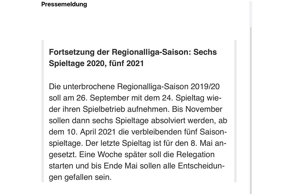 Diese Pressemitteilung ging am 20. Juli an der Klubs der Regionalliga Bayern raus. 