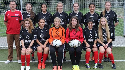 Hinten (v. l. n. r.): Trainer Ioannis Chirmpos, Isabell Fitz, Sabrin Maazouzi, Jana Schindler, Katrin Eckert, Gabriele Bozdemir (C), Karolina Przybylska
Vorne (v. l. n. r.): Nuria Kober, Noemi Aguirre Chan, Vivien Lahme, Noemi Kober, Melda Celik, Jette Hischke