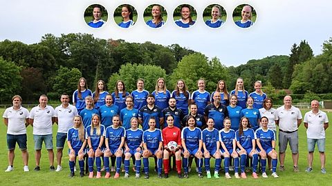 Vordere Reihe von links nach rechts: Laura Schäfer-Herbich, Jenny Wagner, Cosima Klarmann, Yvonne Zeiher, Melina Stam, Valentina Albert, Carolin Andrashazi, Steffi Schleweis, Clarissa Magel, Milena Würtz, Elena Schanzenbach.
Mittlere Reihe von links nach rechts: Marco Witte (Förderkreis), Steffen Försching (Förderkreis), Hakan Yigit (Förderkreis), Miriam Griesenbeck, Amilia Grimm, Jacky Hertl, Nicolai Manz (Trainer), Nico Sinibaldi (Sportlicher Leiter), Larissa Schöninger (Betreuerin/Spielausschuss), Joachim Reichert (Trainer), Jette Bauer, Annalena May, Viola Spitzer (Vorständin Verwaltung/Finanzen), Torsten Witte (Vorstand Organisation), Marcus Schäfer (Vorstand Sport).
Obere Reihe von links nach rechts: Fabienne Heß, Kim Moraly, Dorothea Weiss, Johanna Schuh, Leonie Groben, Fabienne Fitterer, Sofie Reiser, Tidah Hilzendegen, Lilli Zusann, Emily Wagner.
Oben eingeklinkt von links nach rechts: Simone Pokluda, Rosi Weser, Anja Fielenbach, Rebecca Stuck, Amelie Lang, Sophia Gebl.