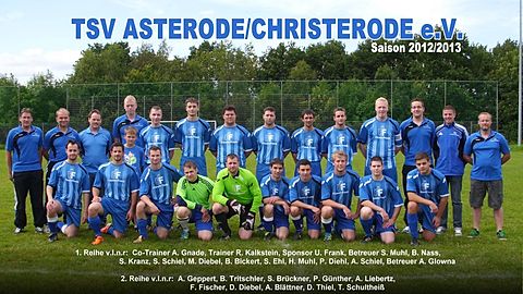 Mannschaftsfoto des TSV Asterode/Christerode (SG Asterode/Christerode/Olberode) mit den neuen Trikots, gesponsert durch Ulrich Frank