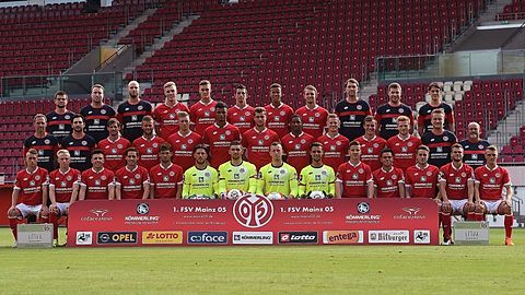 (Third row L-R) Videoanalyst Stephan Degen, physiotherapeut, Michael Thomas, athletic coach Sebastian Schimek, Alexander Waehling, Tom Schmitt, Julian Derstroff, Marcel Costly, Marc Wachs, teamdoctor Dr. Philipp Appelmann, teamdoctor Dr. Jochen Wollstaedter, teamdoctor Dr. Tobias Nowak, (second row L-R) goalkeeper coach Sven Hoffmeister, head coach Sandro Schwarz, Michael Falkenmayer, Lucas Hoeler, Tobias Schilk, Aaron Seydel, Alexander Hack, Charmaine Haeusl, Patrick Schorr, Tevin Ihrig, Fabian Kalig, team manager Darius Salbert, team manager Helmut Mayer, (first row L-R) Malte Moos, Patrick Pfluecke, Dennis Franzin, Philipp Klement, Bilal Kamarieh, Jannik Huth, Lukas Watkowiak, Denis Wieszolek, Daniel Zeaiter, Maximilian Wagener, Devante Parker, Tim Mueller, Benedikt Saller and Daniel Bohl
