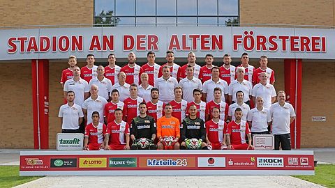 (back row L-R) Bjoern Kopplin, Roberto Puncec, Mario Eggimann, Adam Nemec, Fabian Schoenheim, Bajram Nebihi, Toni Leistner, Christopher Trimmel, Torsten Mattuschka, Damir Kreilach, Soeren Brandy, (3rd row L-R) head coach Norbert Duewel, goalkeeper coach Holger Bahra, team doctor Tankred Haase, team staff Elvira Henschke, physiotherapist Hendrik Schreiber, fitness coach Daniel Wolf, physiotherapist Frank Placzek, team staff Detlef Schneeweiss, team staff Sven Weinel, (2nd row L-R) assistant coach Sebastian Boenig, assistant coach Andre Hofschneider, Steven Skrzybski, Oliver Oschkenat, Baris Oezbek, Bjoern Jopek, Eroll Zejnullahu, Michael Parensen, integration coach Pablo Garcia, masseur Thomas Riedel, manager Nico Schaefer, (first row L-R) Abdallah Gomaa, Christopher Quiring, Daniel Haas, Steve Kroll, Mohammed Amsif, Martin Dausch and Benjamin Koehler